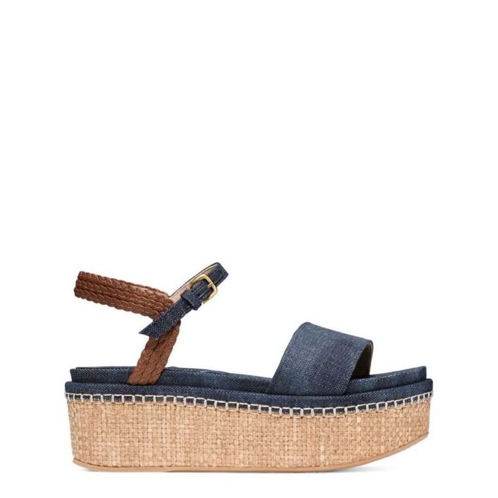 Stuart Weitzman Denim Blue and Brown Braided Platform Sandals